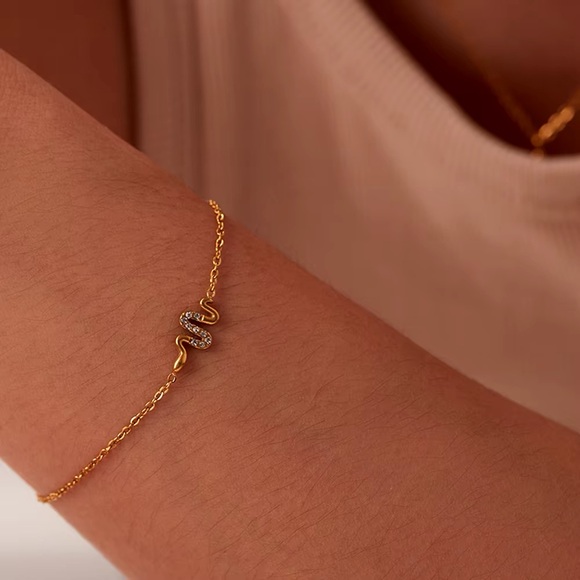18K Gold Plated Dainty Bracelet*Snake Charm*Waterproof Jewelry*Bezel Diamond*JD - Picture 2 of 4